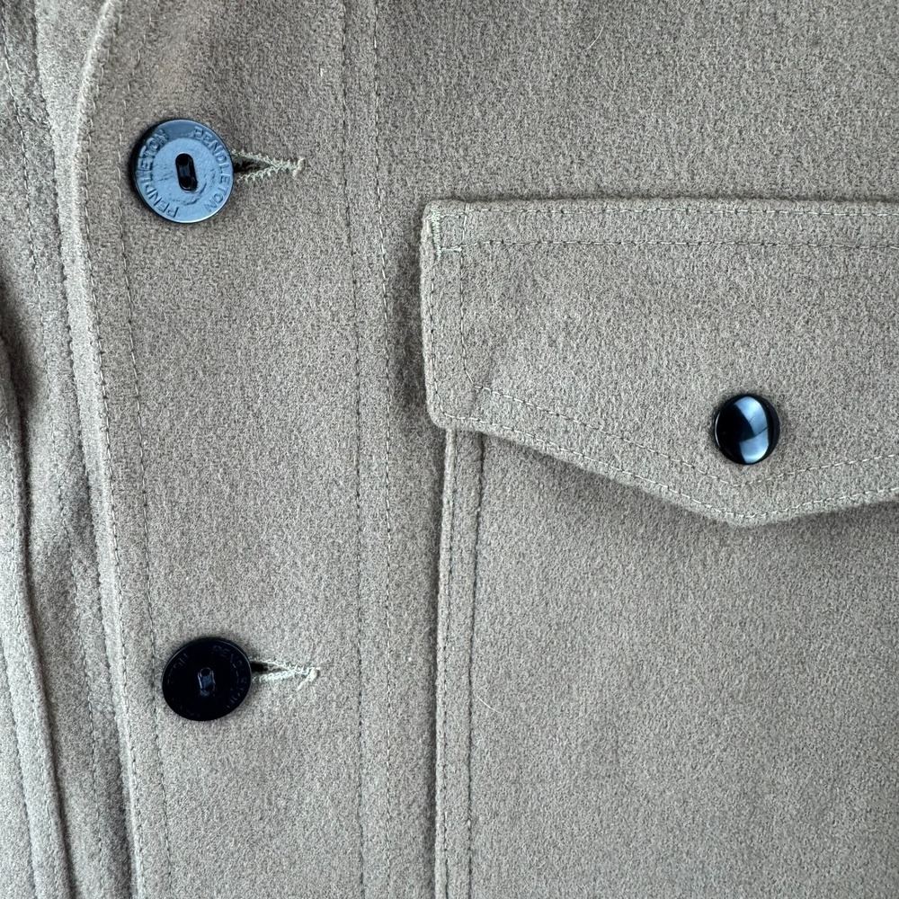 Vintage Pendleton Jacket Mens Medium Beige Wool Mackinaw Coat 70s Made in USA - Picture 2 of 16